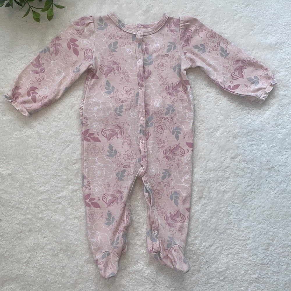 Laura Ashley 6-9M Pink Floral Ruffle Footie EUC - Picture 5 of 10